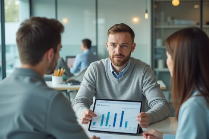 Homme discutant du montant minimum pour ouvrir une assurance vie avec un conseiller financier