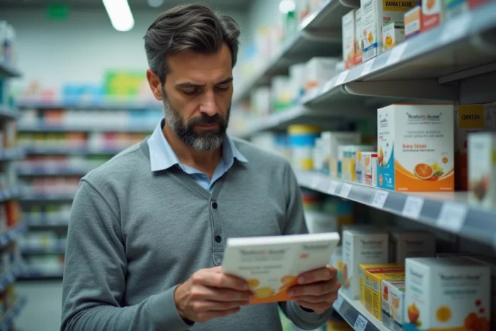 Homme examinant le pack 3 semaines Naturhouse en magasin pour gérer son budget nutrition et santé
